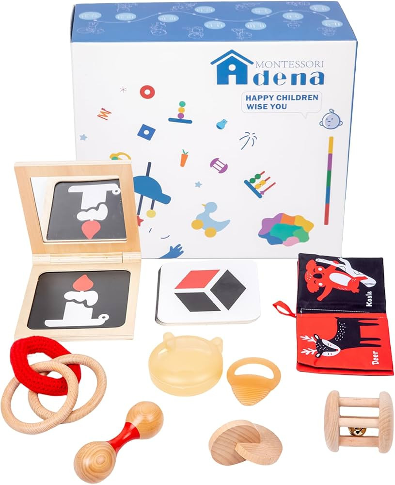 Adena Montessori Play Kit for 3-4 Months Baby,8 in 1 Wooden Learning Educational Toys for Toddler... | Amazon (US)