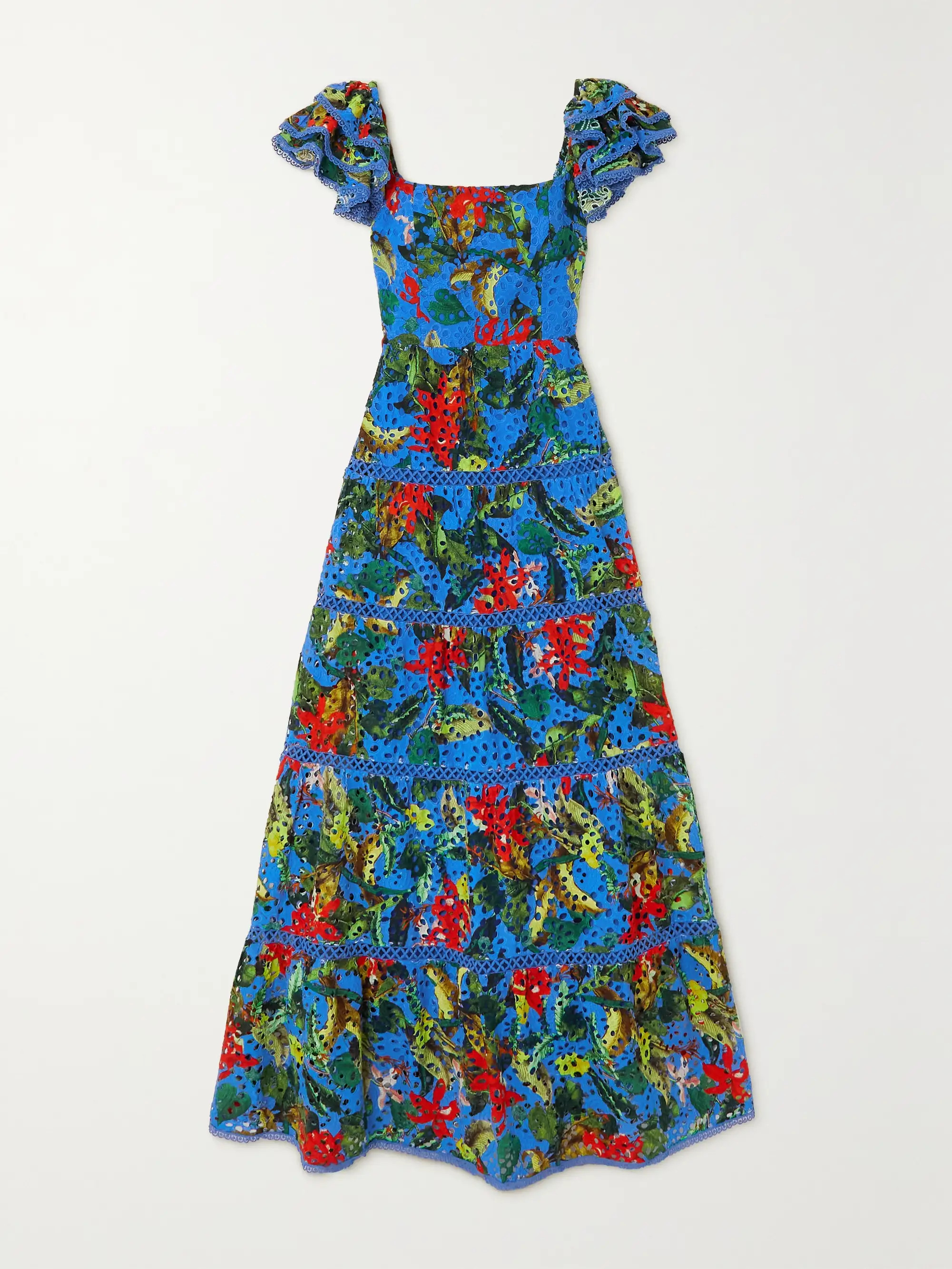 Tawny ruffled floral-print broderie anglaise cotton maxi dress | NET-A-PORTER (US)