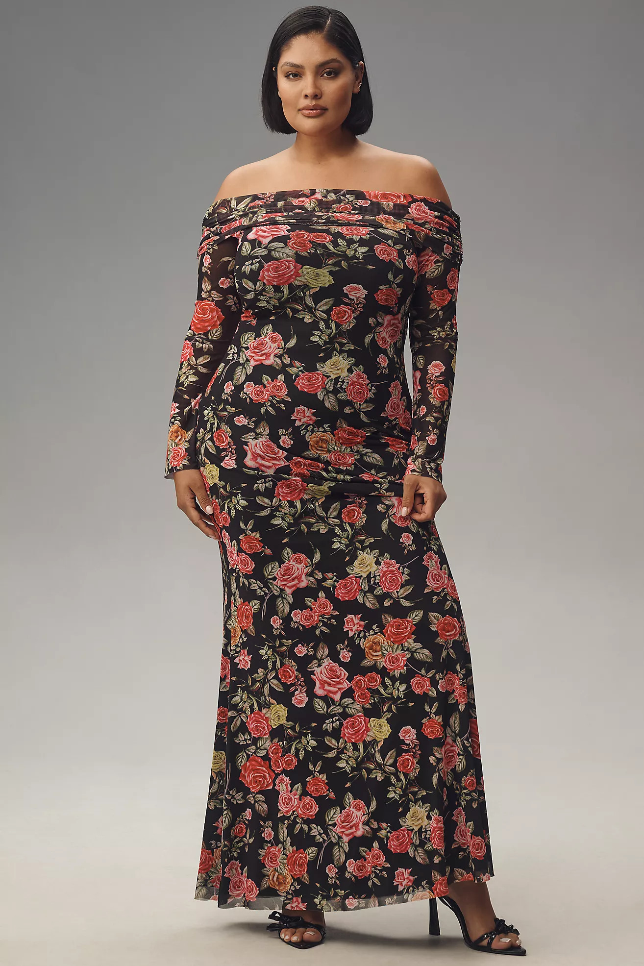 AFRM Long-Sleeve Off-The-Shoulder Mesh Maxi Dress | Anthropologie (US)