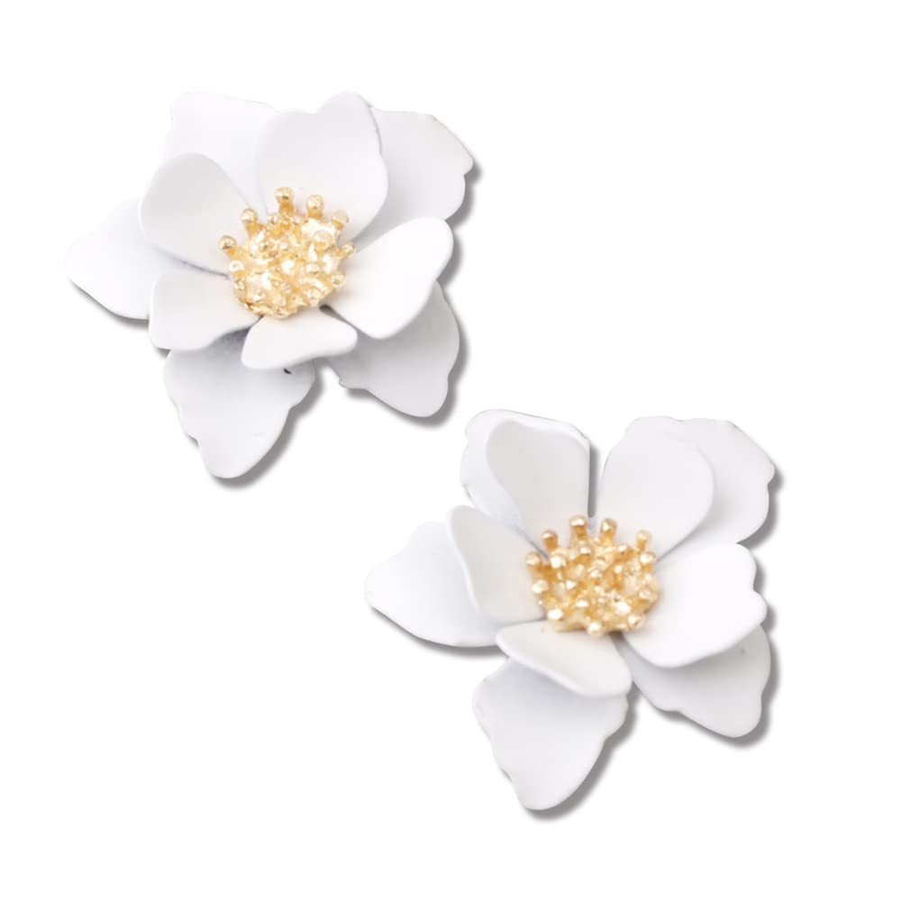 Chic Cute Boho Matte Flower Statement Stud Earrings with Gold Flower Bud for Women Sister Mom Lov... | Amazon (US)