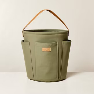 Canvas Gardening Bucket with Faux Leather Handle Green/Brown - Hearth & Hand™ with Magnolia | Target