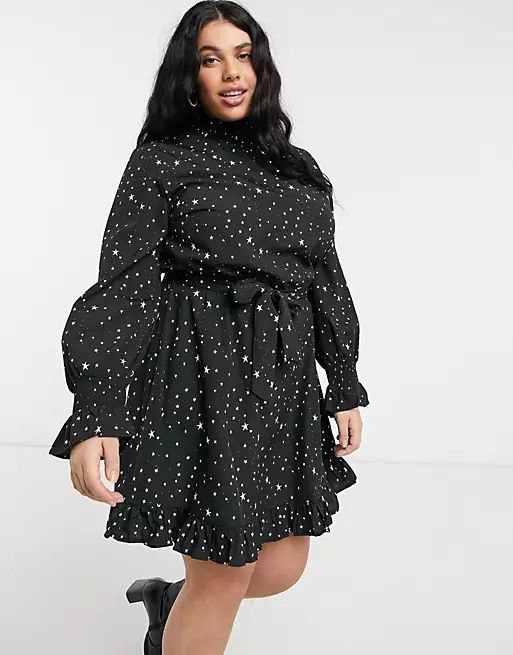 Simply Be skater dress with tie waist detail in star print | ASOS (Global)