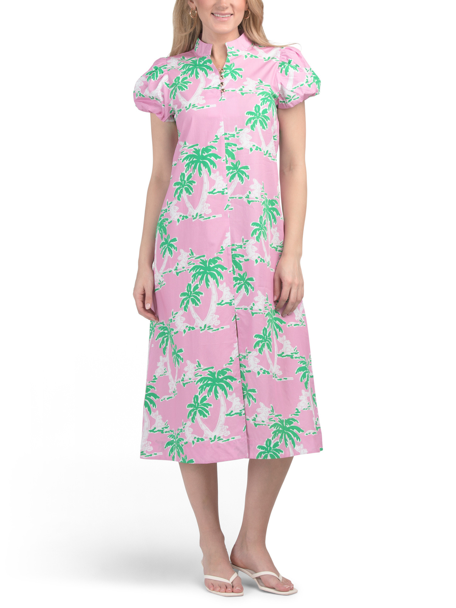 Puff Sleeve Midi Dress With Palm Floral Print | Casual Dresses  | Marshalls | Marshalls