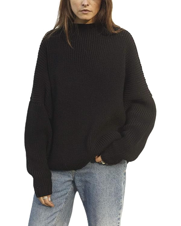 Ugerlov Women's Oversized Sweaters Batwing Sleeve Mock Neck Jumper Tops Chunky Knit Pullover Swea... | Amazon (US)