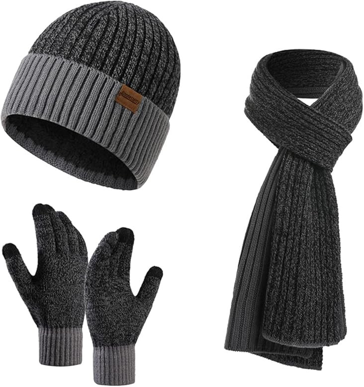 Winter Hats Scarf for Men with Touchscreen Gloves Warm Men's Scaves and Beanie Hat Thermal Gloves Se | Amazon (US)