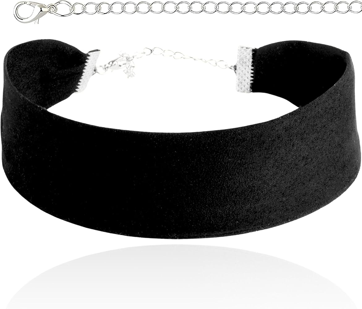 Black Choker Necklaces for Women, Wide Velvet Thick 90s Ribbon Neck Collar | Amazon (US)