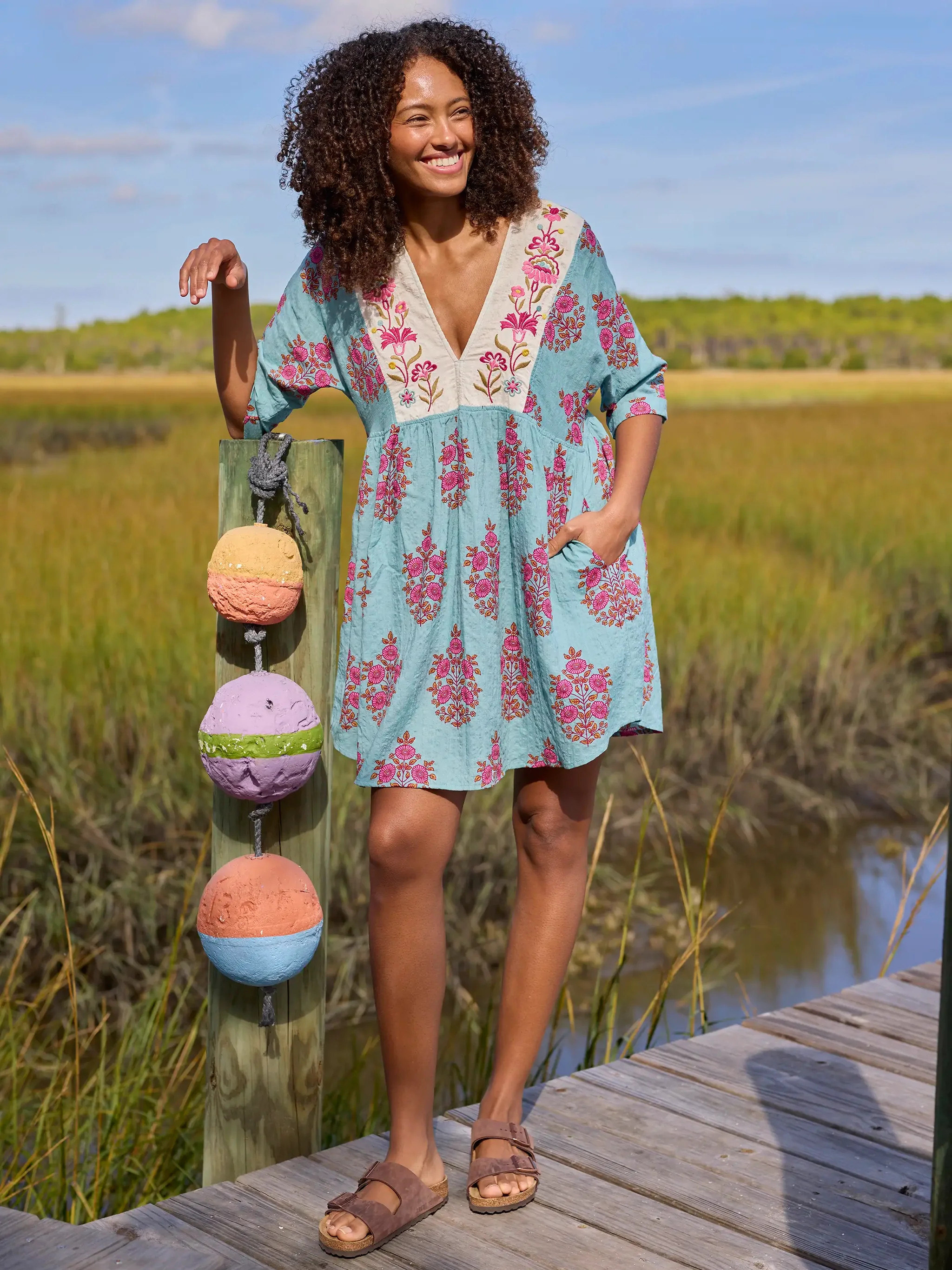 Embroidered Stella V-Neck Mini Dress | Natural Life