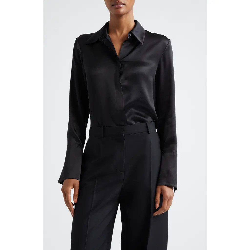TWP Object of Affection Silk Button-Up Shirt in Black at Nordstrom, Size X-Large | Nordstrom