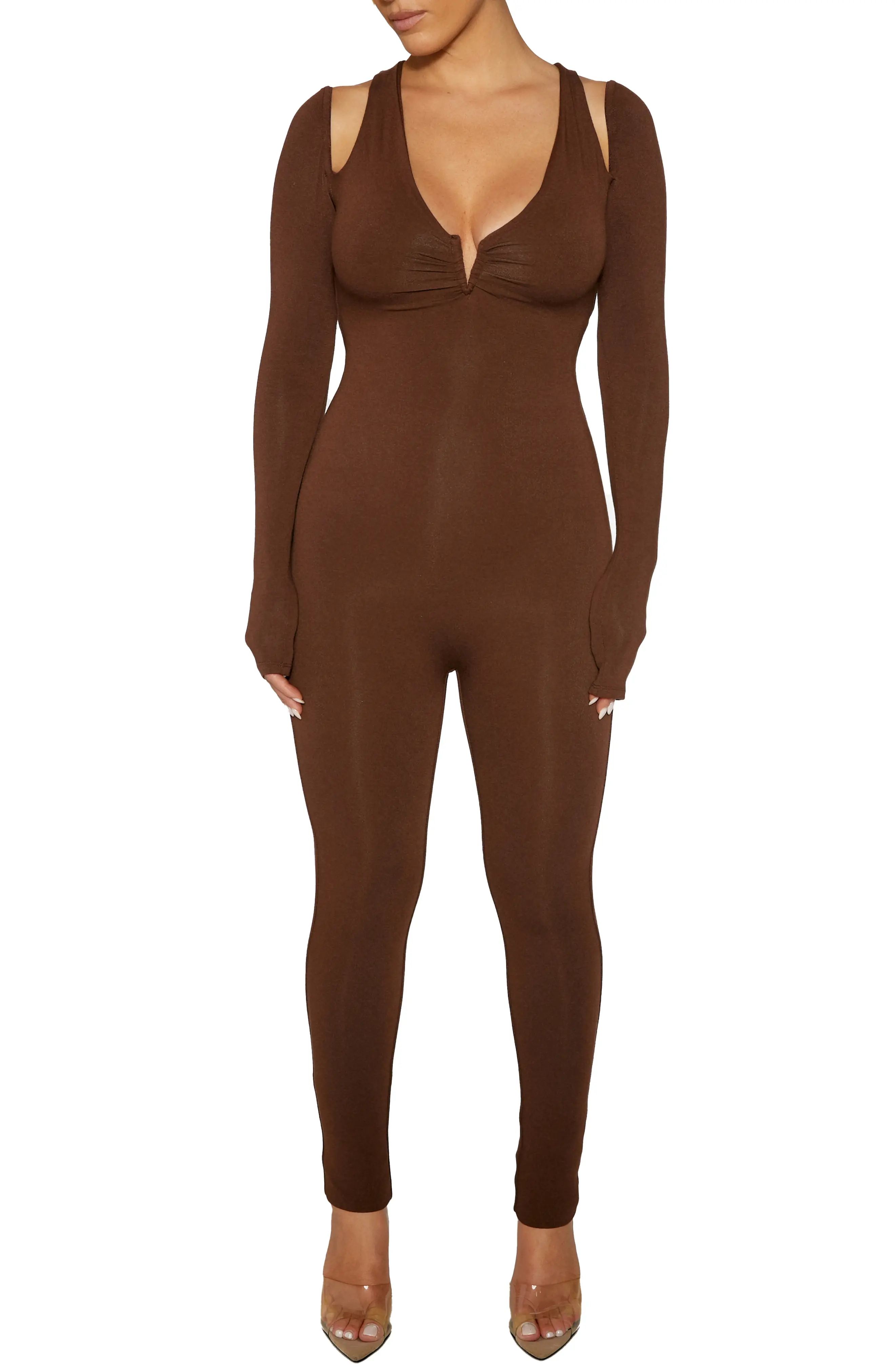 Naked Wardrobe Acutou Jumpsuit, Size Large in Chocolate at Nordstrom | Nordstrom