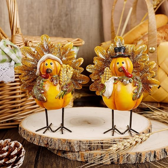 Amazon.com: yofit Thanksgiving Turkey Figurine, Set of 2 Resin Turkey Fall Tabletop Decorations, ... | Amazon (US)