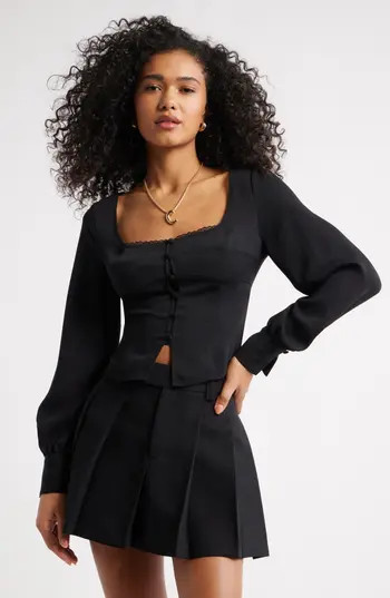 Open Edit Matte Satin Corset Top in Black at Nordstrom Rack, Size Large | Nordstrom Rack