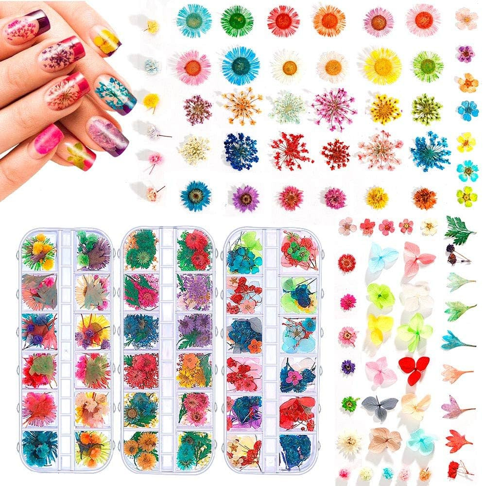 324PCS Dried Flowers Nail Art - Nail Art Accessories Kits, 81 Color Lovely Natural Nail Art, Drie... | Amazon (US)