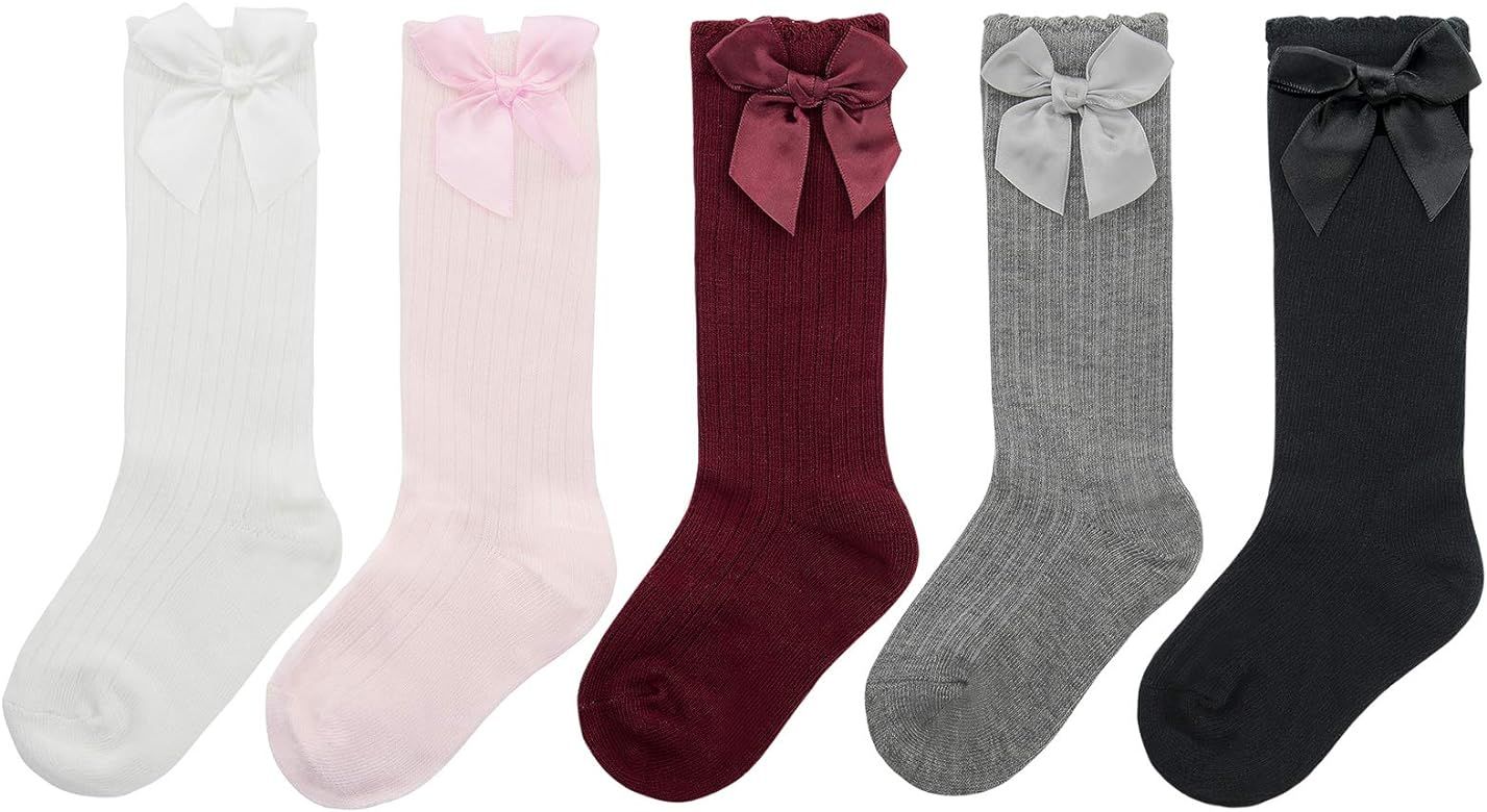 Knee High Socks for Baby Girls Long Stockings Toddler Cotton Tube Socks for Infant Kids | Amazon (US)
