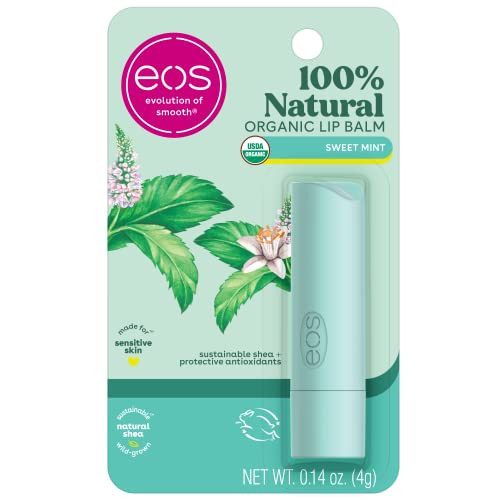 eos 100% Natural & Organic Lip Balm- Sweet Mint, Dermatologist Recommended, All-Day Moisture Lip Care, Made for Sensitive Skin, 0.14 oz | Amazon (US)