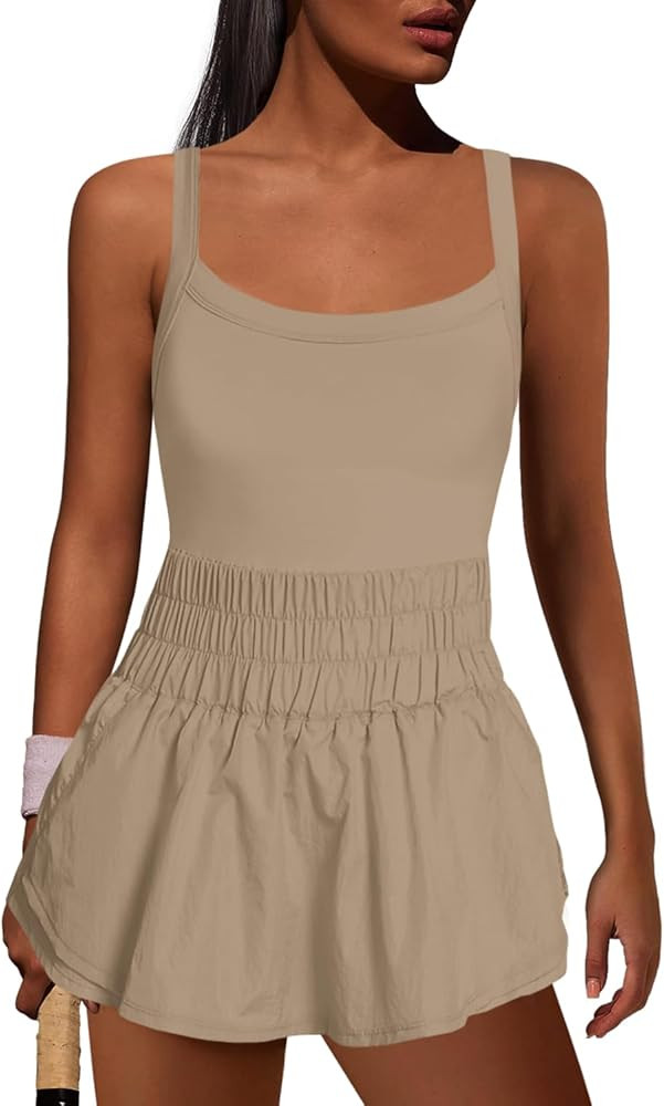 ReachMe Womens Workout Romper Athletic Dress One Piece Jumpsuits Sleeveless Running Skortsie Acti... | Amazon (US)