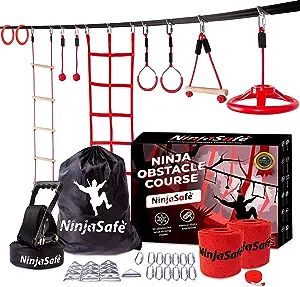 Ninja Obstacle Course for Kids Backyard - 10 Durable Obstacles and 50' Slackline For Passenger Ca... | Amazon (US)