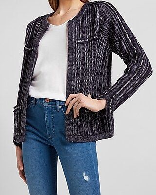 Metallic Striped Chain Trim Sweater Jacket | Express