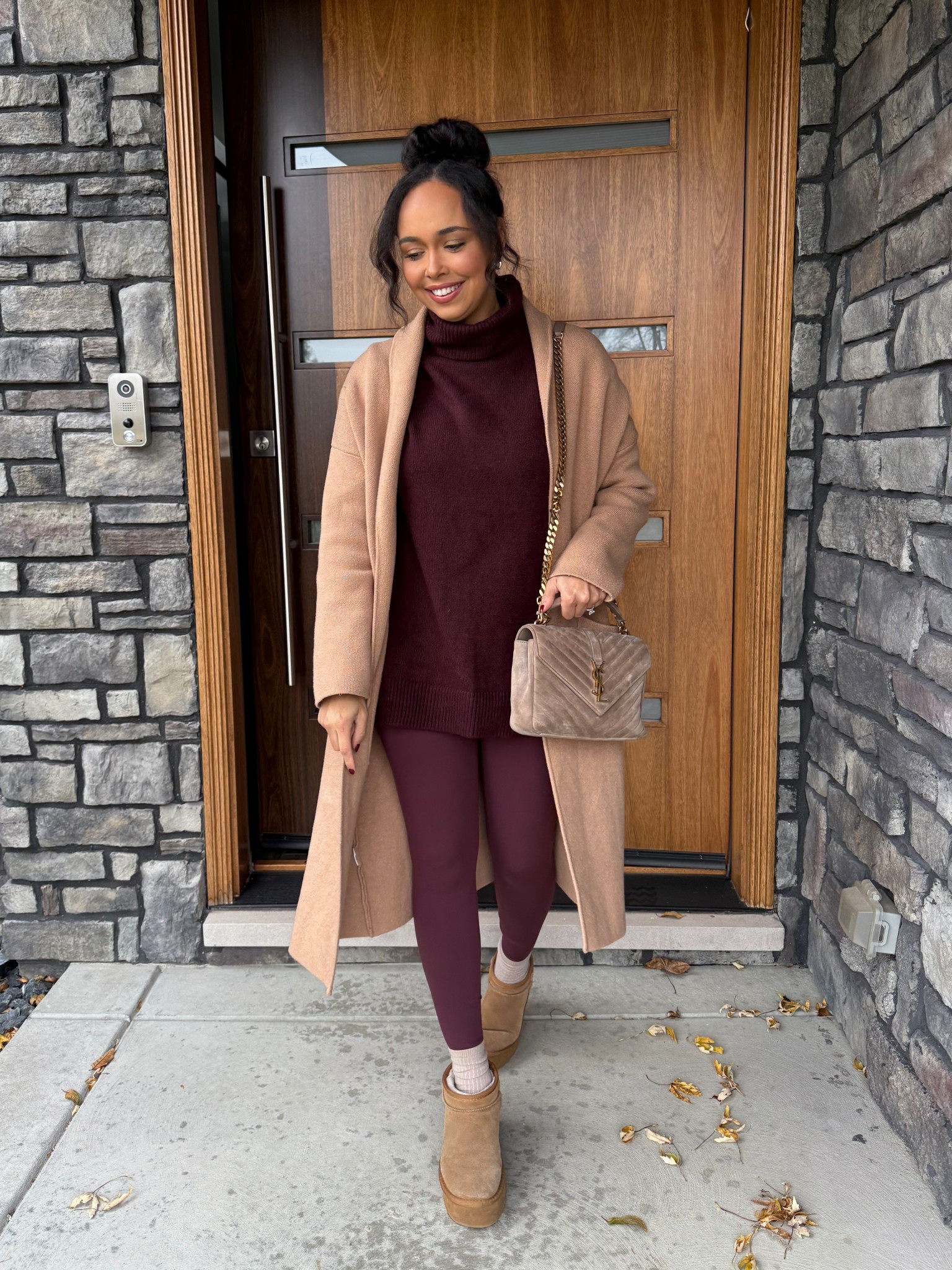 A burgundy moment! Very impressed with these SOFTMOVE leggings! 😍 My camel coatigan is from Mango - currently sold out - but linking similar options here! 

#LTKHoliday #LTKdayinmylife #LTKSeasonal