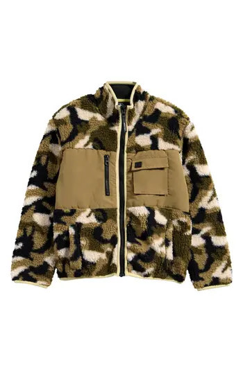 Volcom Kids' Stone Camo Print Fleece Zip-Up Jacket in Olive at Nordstrom Rack, Size M (10-12) | Nordstrom Rack