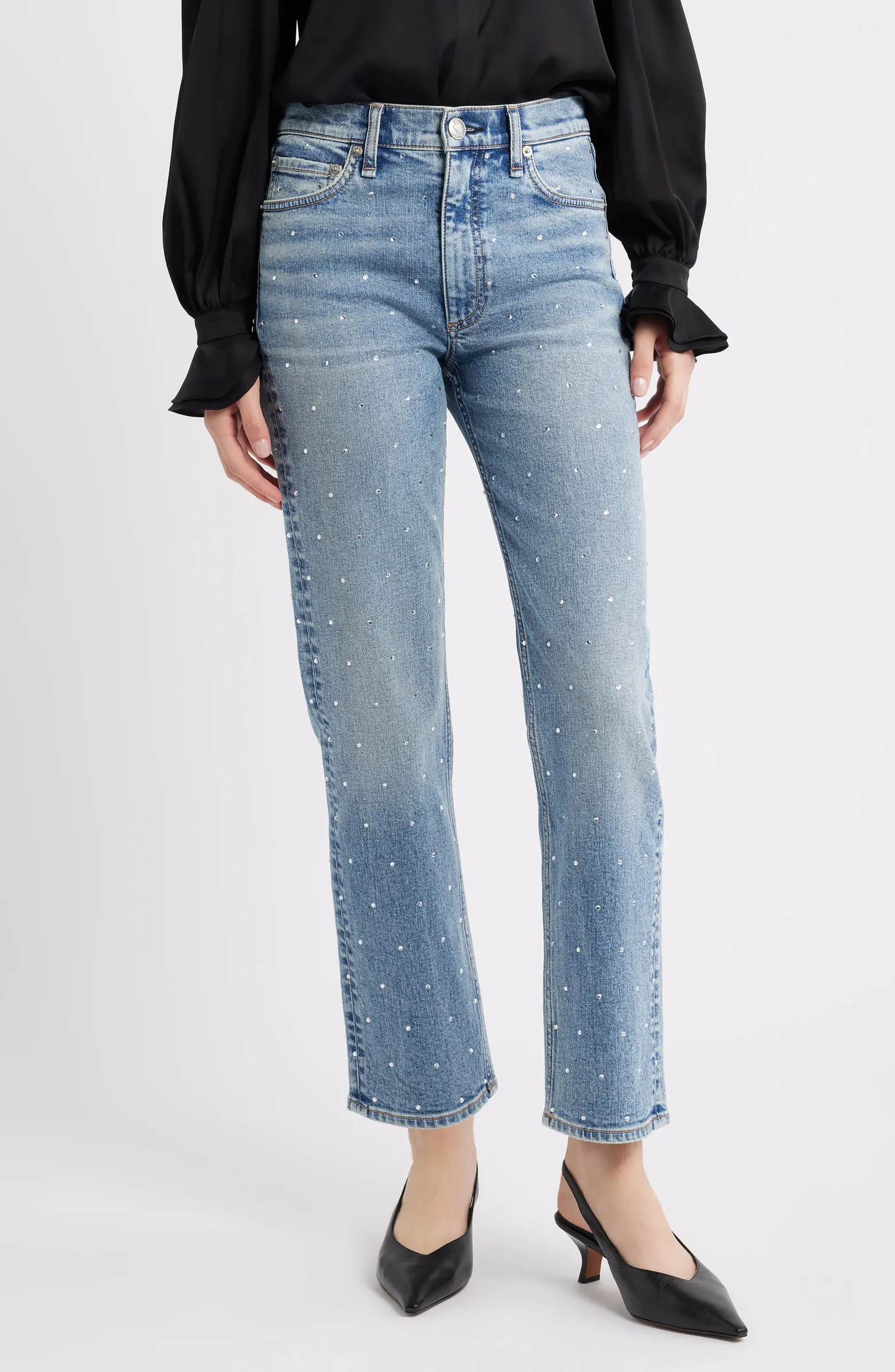 rag & bone Harlow Rhinestone Detail Straight Leg Ankle Jeans | Nordstrom | Nordstrom