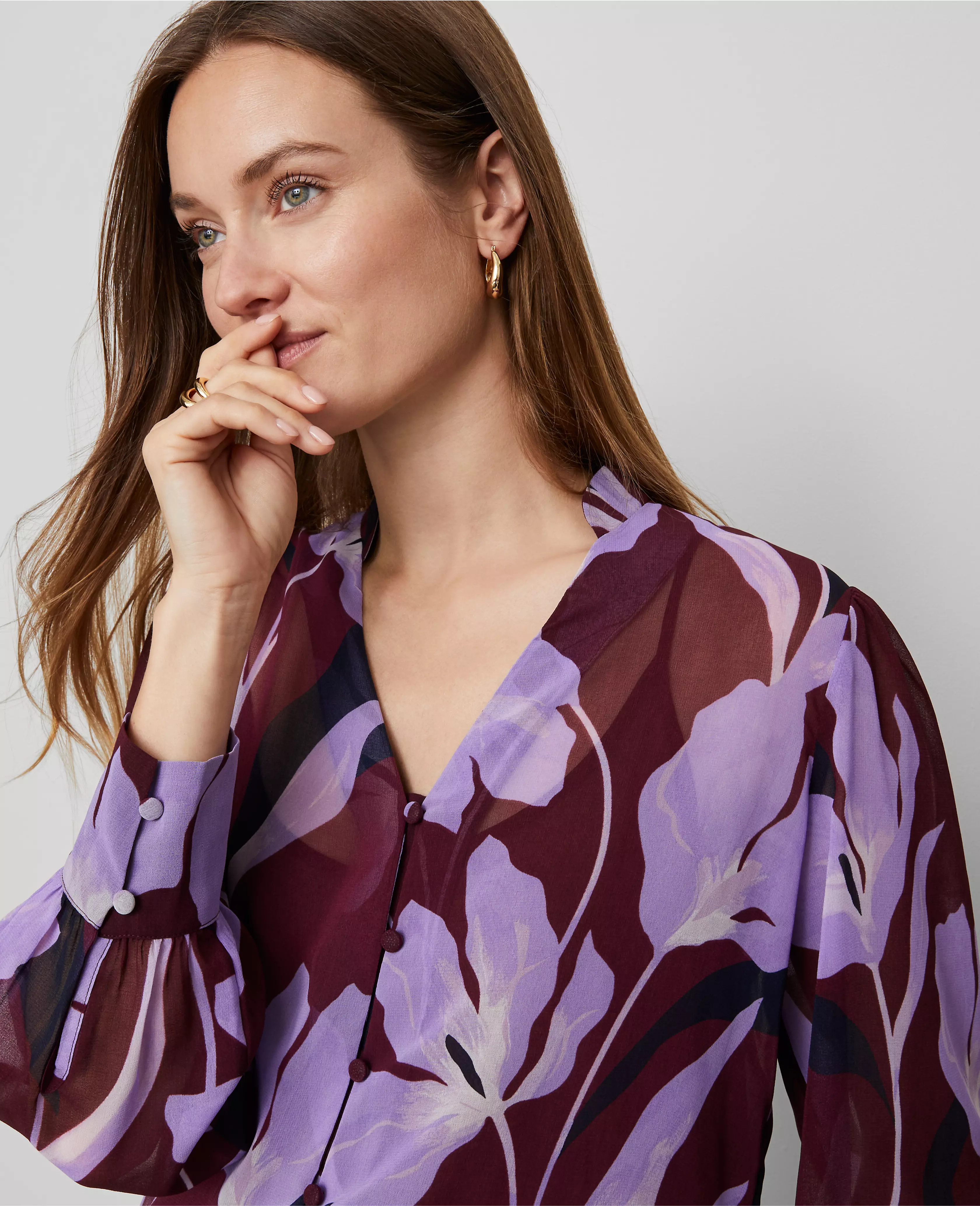 Petite Floral V-Neck Popover | Ann Taylor