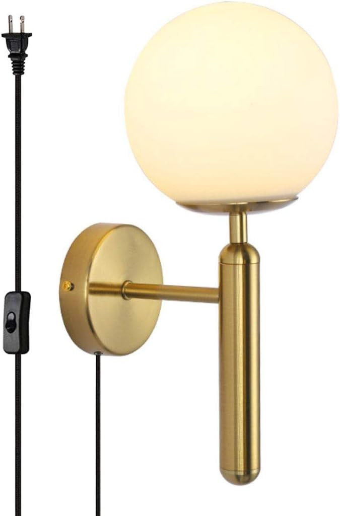KCO Lighting Modern Wall Sconce On/Off Switch Golden Mid Century Industrial Matte Globe Glass Wal... | Amazon (US)