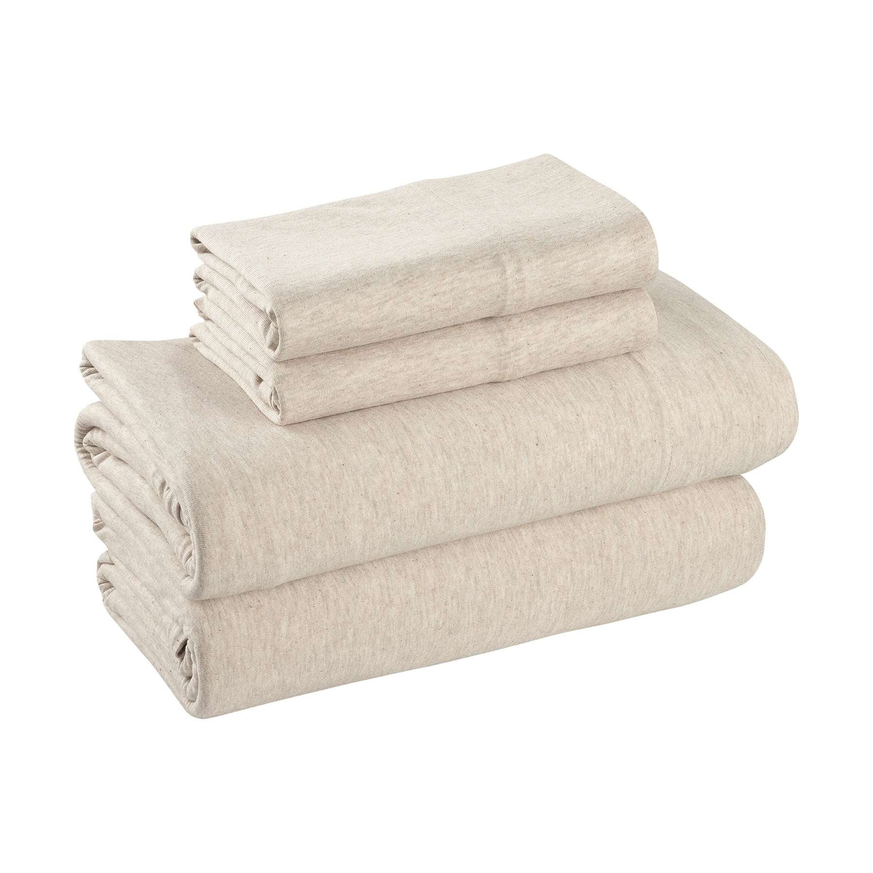 Mainstays Extra Soft Adult Jersey Bed Sheet Set, Queen, Oatmeal Heather, 4 Pieces | Walmart (US)