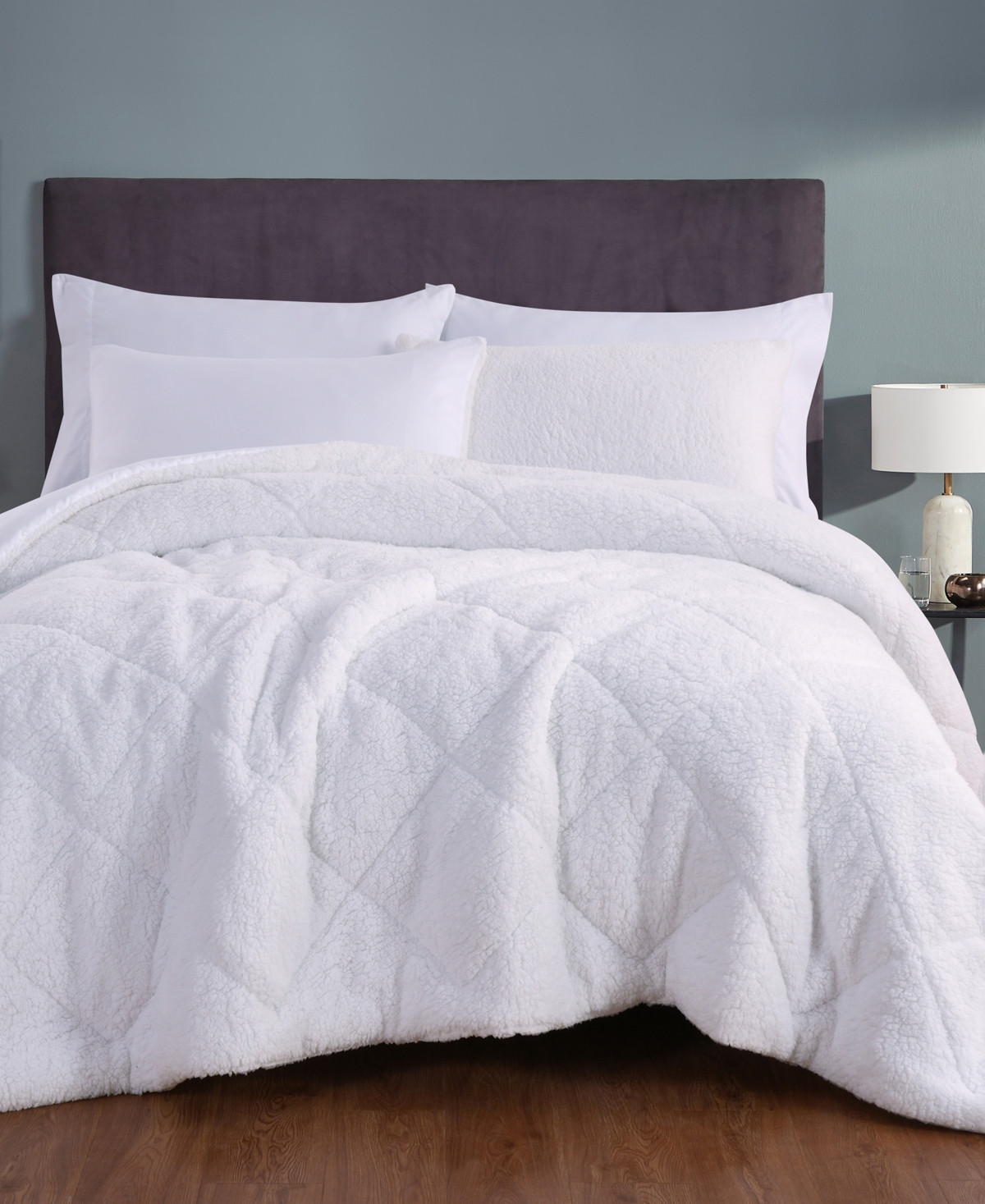 Closeout! Videri Home Cozy Sherpa 3 Piece Comforter Set, King - White | Macy's