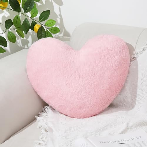 Mepherl Pink Heart Pillow,Soft Heart Shaped Pillow with Faux Rabbit Fur for Bed Sofa Couch Home Decor,Cute Heart Shaped Throw Pillows for Girls Women Valentine (mini - 12.9" x 9.8") | Amazon (US)