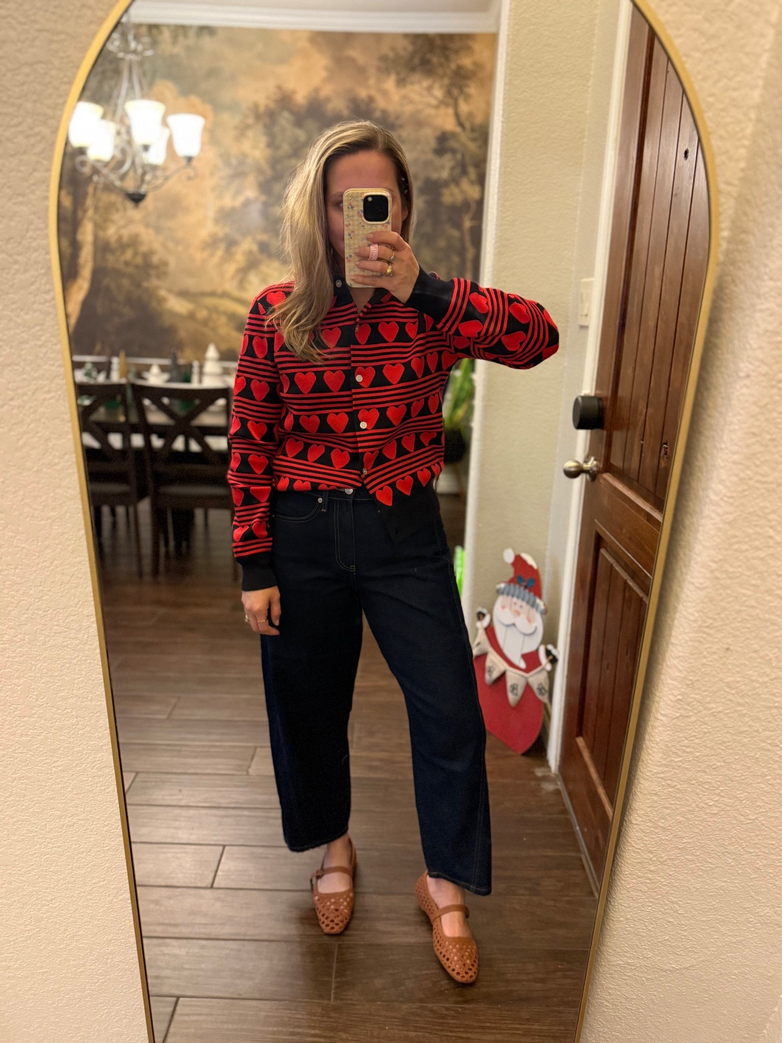 Size small sweater and size 4 jeans. 

#LTKSeasonal #LTKOver40 #LTKWorkwear