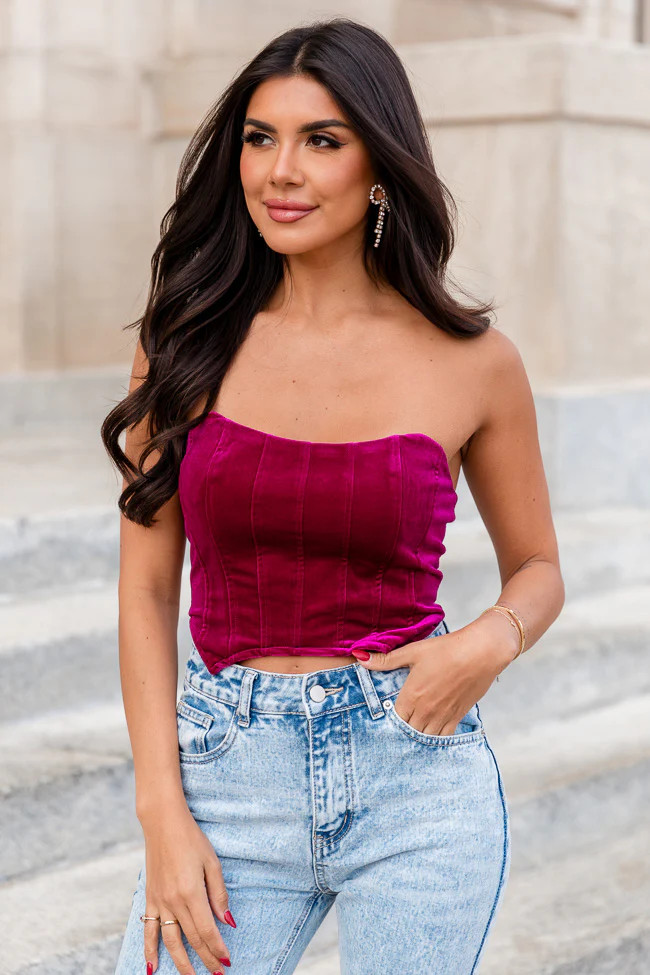 A Good Life Plum Velvet Strapless Corset | Pink Lily