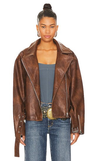 superdown Lana Faux Leather Jacket in Brown. - size L | Revolve Clothing (Global)