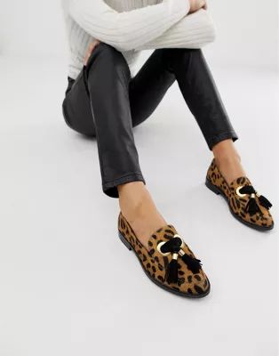 ASOS DESIGN Mimic leather loafer flat shoes in leopard print | ASOS US