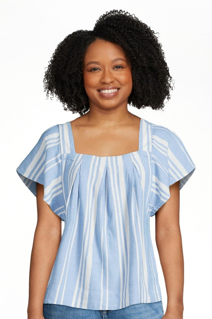 Free Assembly Women's Square Neck Flutter Sleeve Top - Walmart.com | Walmart (US)