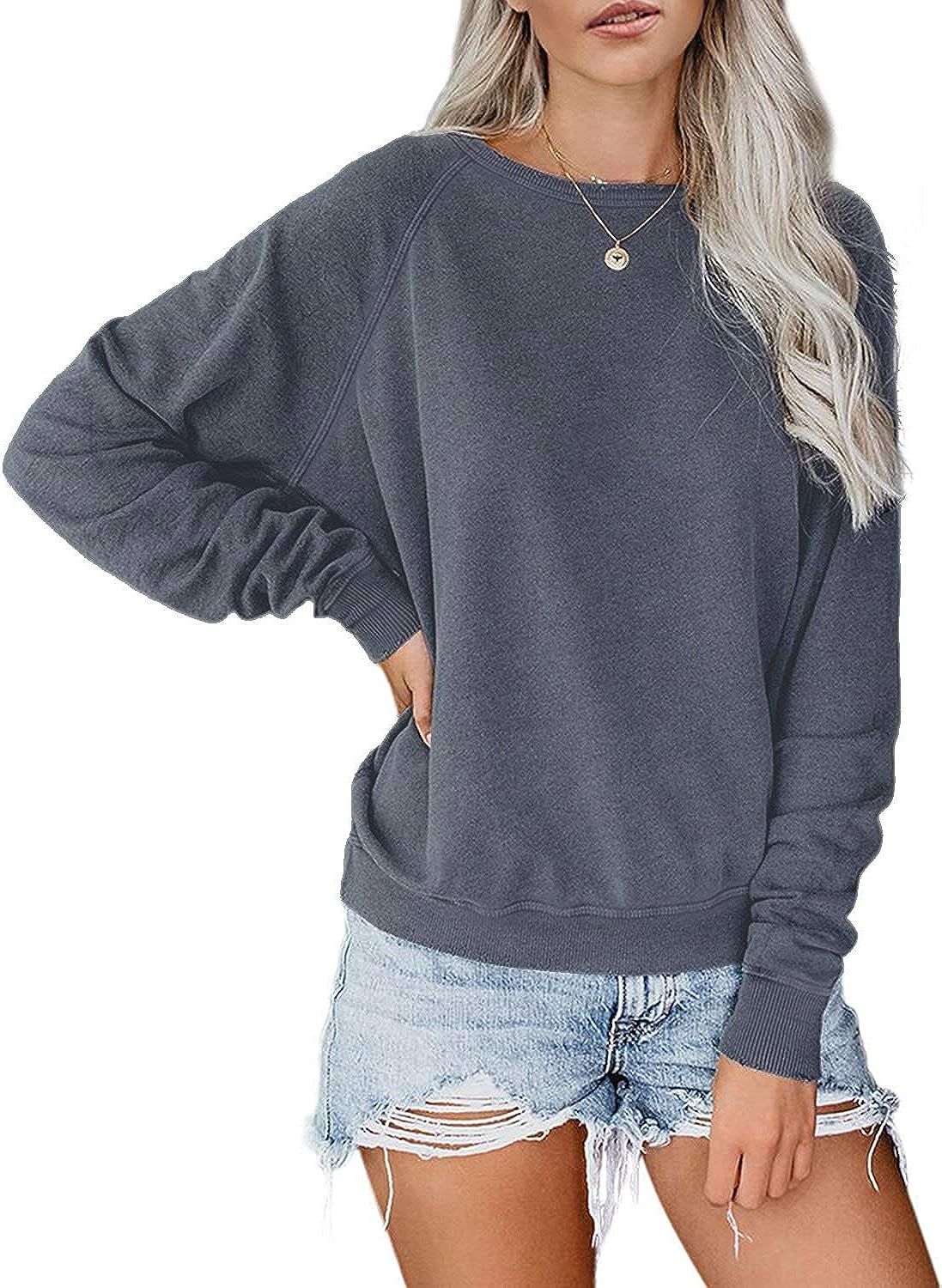 LAMISSCHE Womens Crewneck Long Sleeve Sweatshirt Casual Solid Pullover Lightweight Tops | Amazon (US)