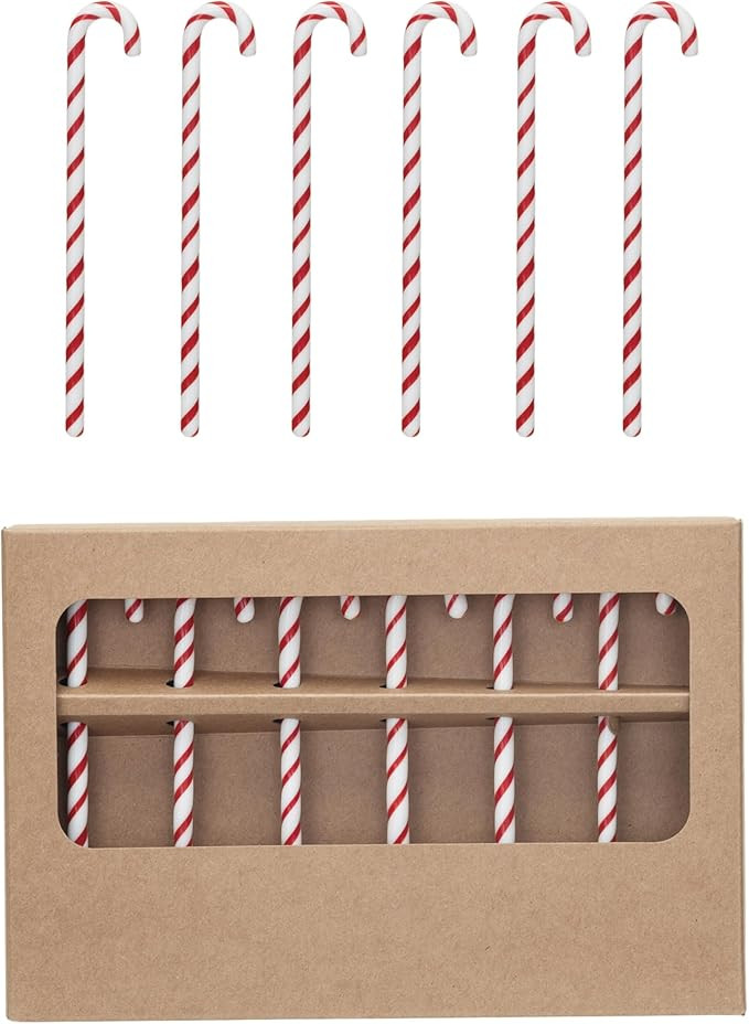 Creative Co-Op Glass Candy Cane Shaped Stir Sticks, Red and White, Set of 6 | Amazon (US)