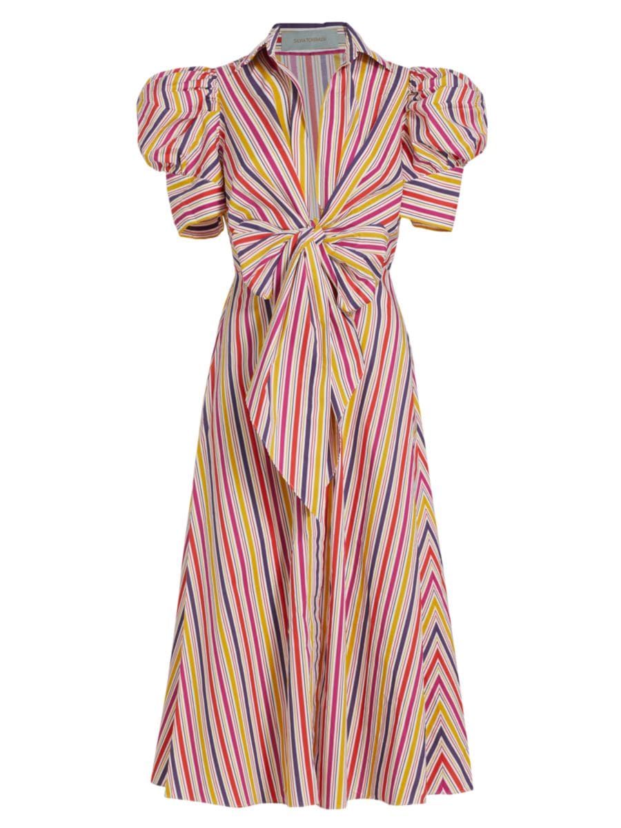 Roopal Striped Bow Midi-Dress | Saks Fifth Avenue