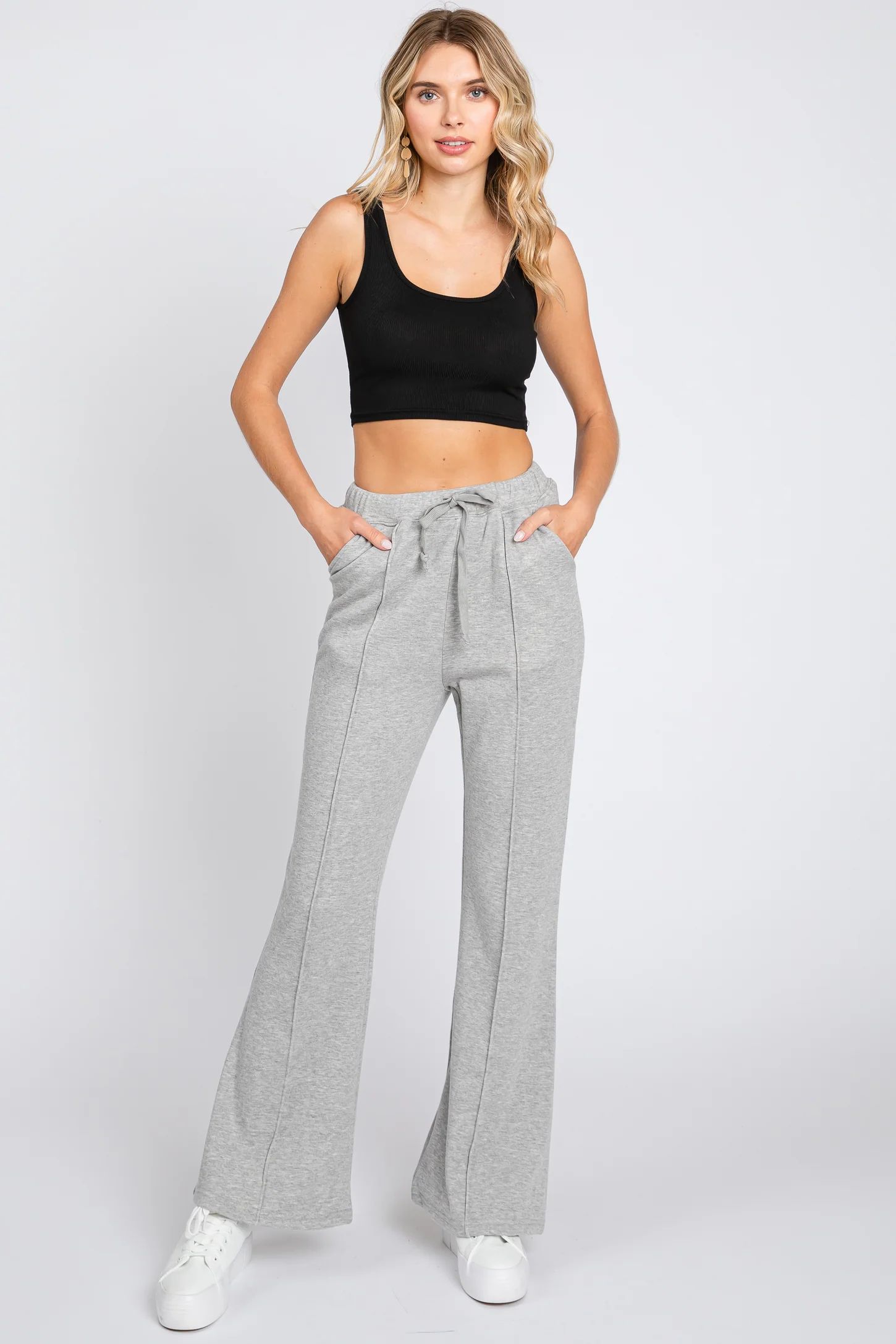 Heather Grey Faux Fur Lined Flare Lounge Pants | PinkBlush Maternity