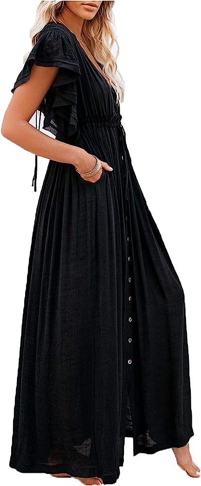 Wander Agio Womens Black Maxi Dress Long Black Dress Black Summer Dress Black Gown Beach Dress | Amazon (US)