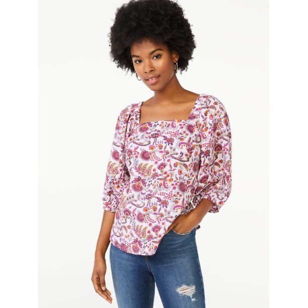 Scoop Women's Square Neck Top with Balloon Sleeves | Walmart (US)
