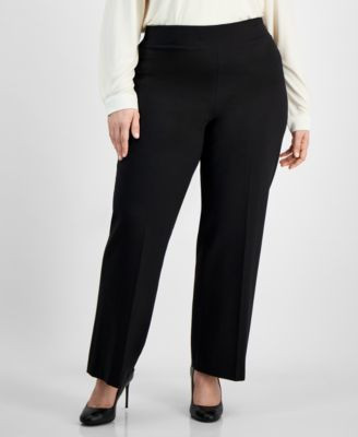 Plus Size Compression Pull-On Wide-Leg Trousers | Macy's