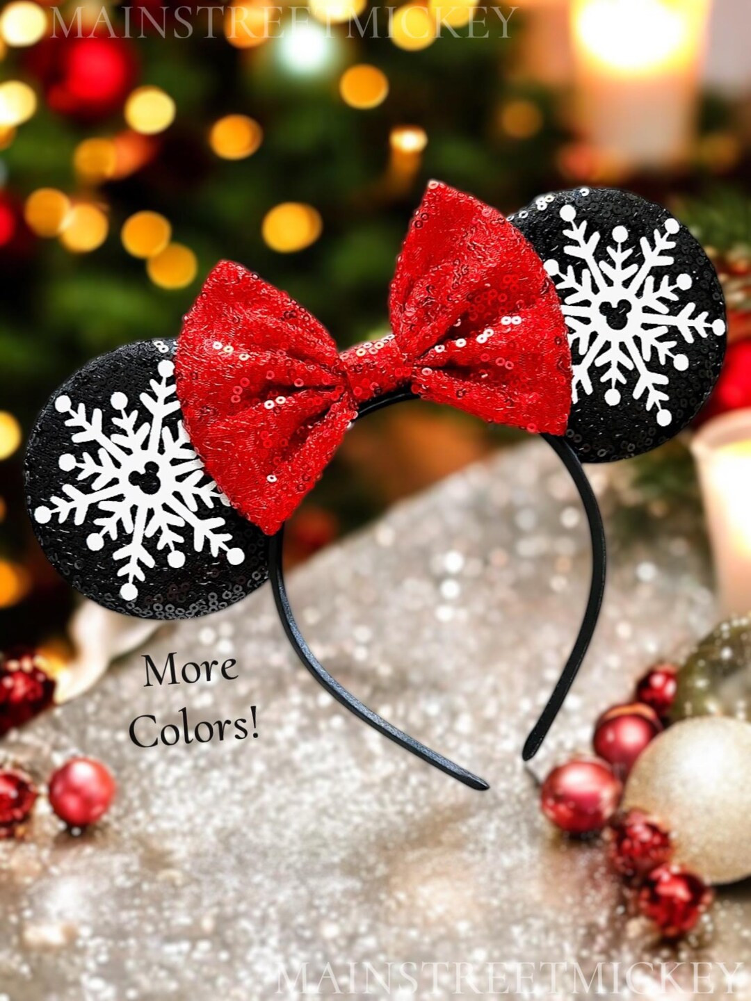 Minnie Mouse Christmas Ear, Snowflake Mouse Ear, Mickey Ear, Disneyland Ear, Mouse Snowflake Ear,... | Etsy (US)