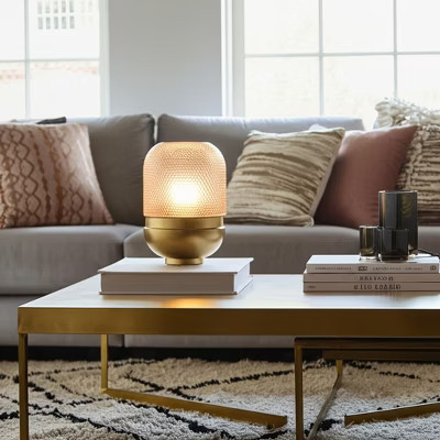 Modern Glass Candle Holder - Textured Glass Dome and Metal Base for Table Centerpiece - Home or Office Decor Accent - 11" Pink | Target