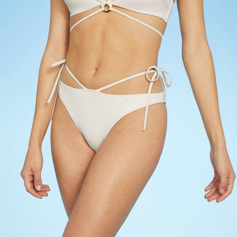 Women's Side-Tie Ribbed Ultra Cheeky Bikini Bottom - Shade & Shore™ White | Target