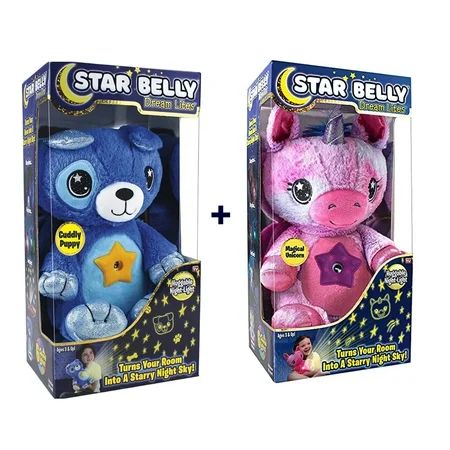 2 Pack Combo Blue Puppy + Pink & Purple Unicorn Star Belly Dream Lites Huggable Kids Night Light Glo | Walmart (US)