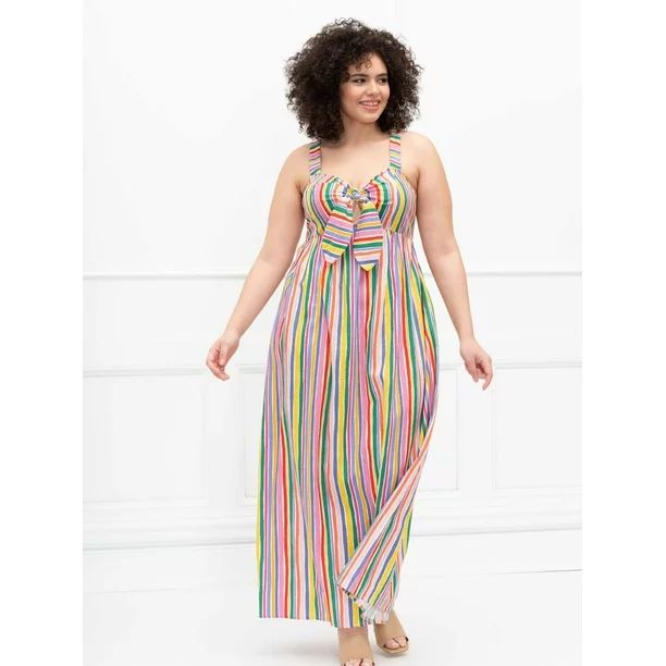 ELOQUII Elements Women's Plus Size Striped Tank Dress with Tie Front | Walmart (US)