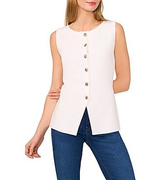 Ted Baker London Knit Crew Neck Sleeveless Button Front Top - XS | Dillard's