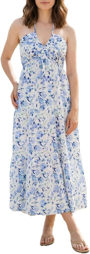 Women's Casual Halter Tiered Vacation Maxi Dress with Pockets | Amazon (US)
