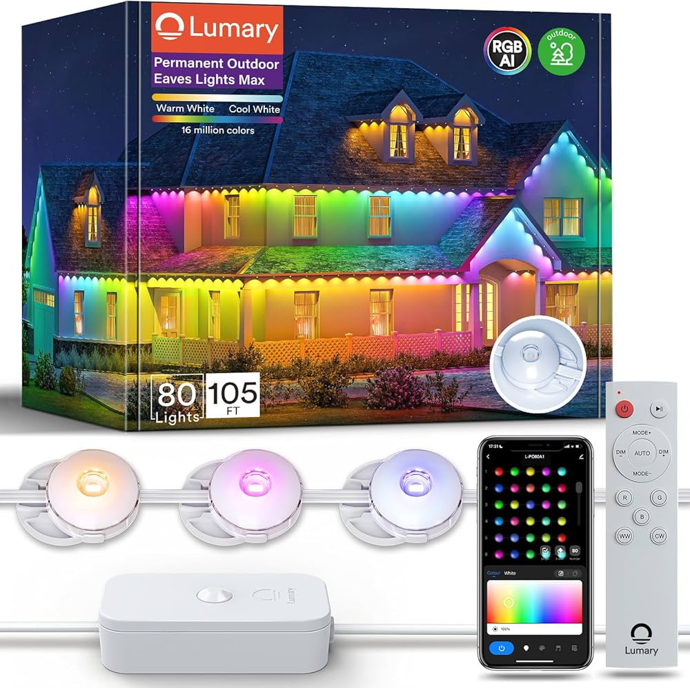 Lumary Permanent Outdoor Lights Max 105ft with 80 LED Eave Lights 4800lm, RGBAICW Smart Outdoor L... | Amazon (US)