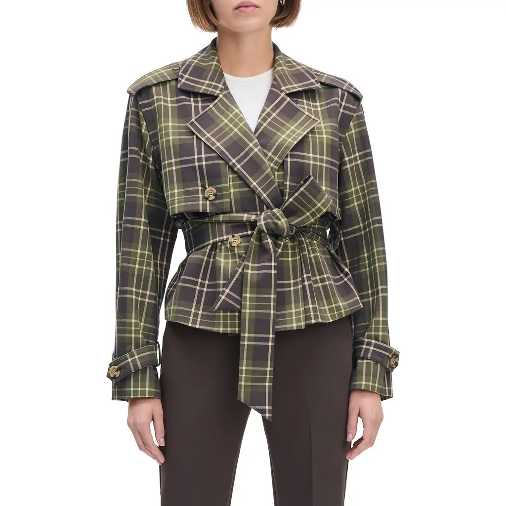 Favorite Daughter The Cropped Charles Plaid Trench Coat in Countryside Plaid at Nordstrom, Size X-Small | Nordstrom